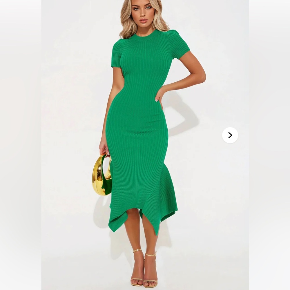 Fashion Nova Vibrant Green Asymmetrical Dress
